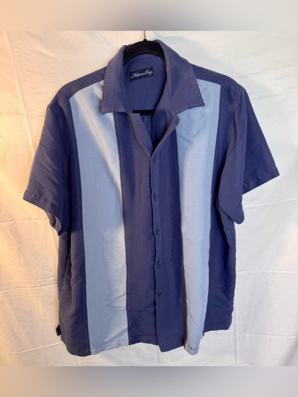 Milano Bay Vertical Two-Tone Navy and Light Blue Camp Shirt